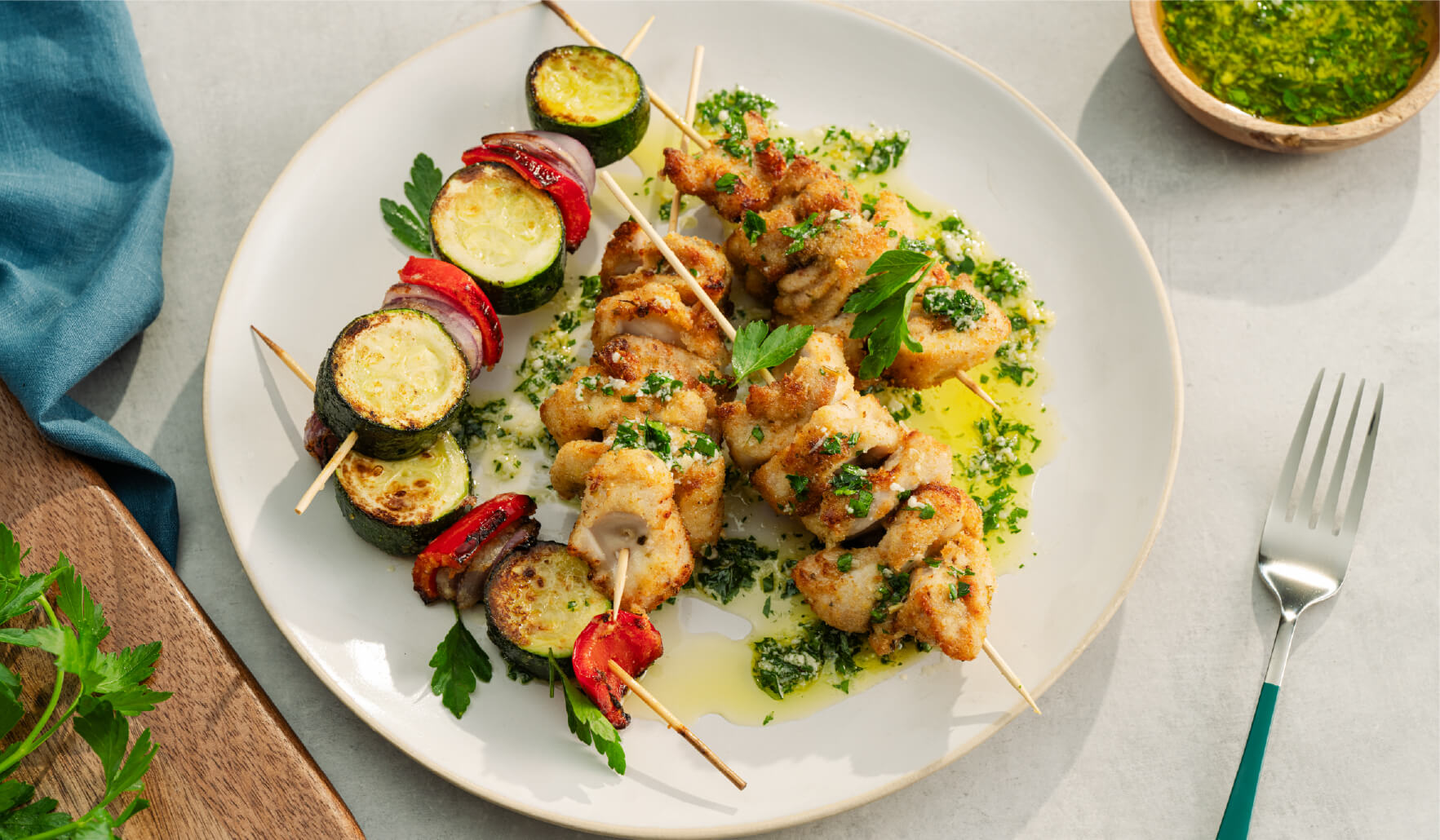 Chicken Spiedini & Mixed Vegetable Skewers