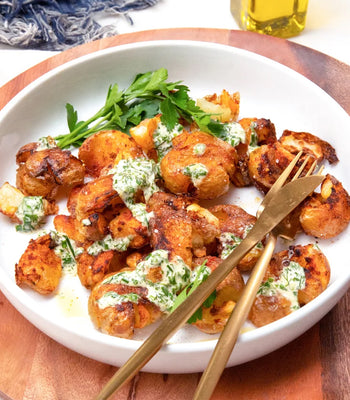 Crispy Smashed Potatoes with Herb Aioli