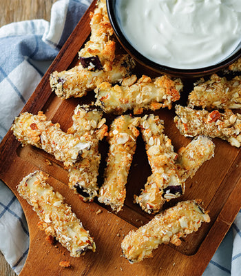 Fried Eggplant with Spicy Goat Cheese Dip