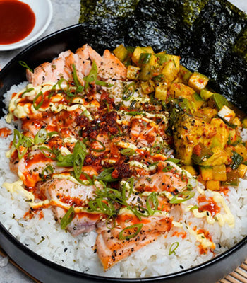 Spicy Salmon & Rice Bowls with Sesame Cucumbers