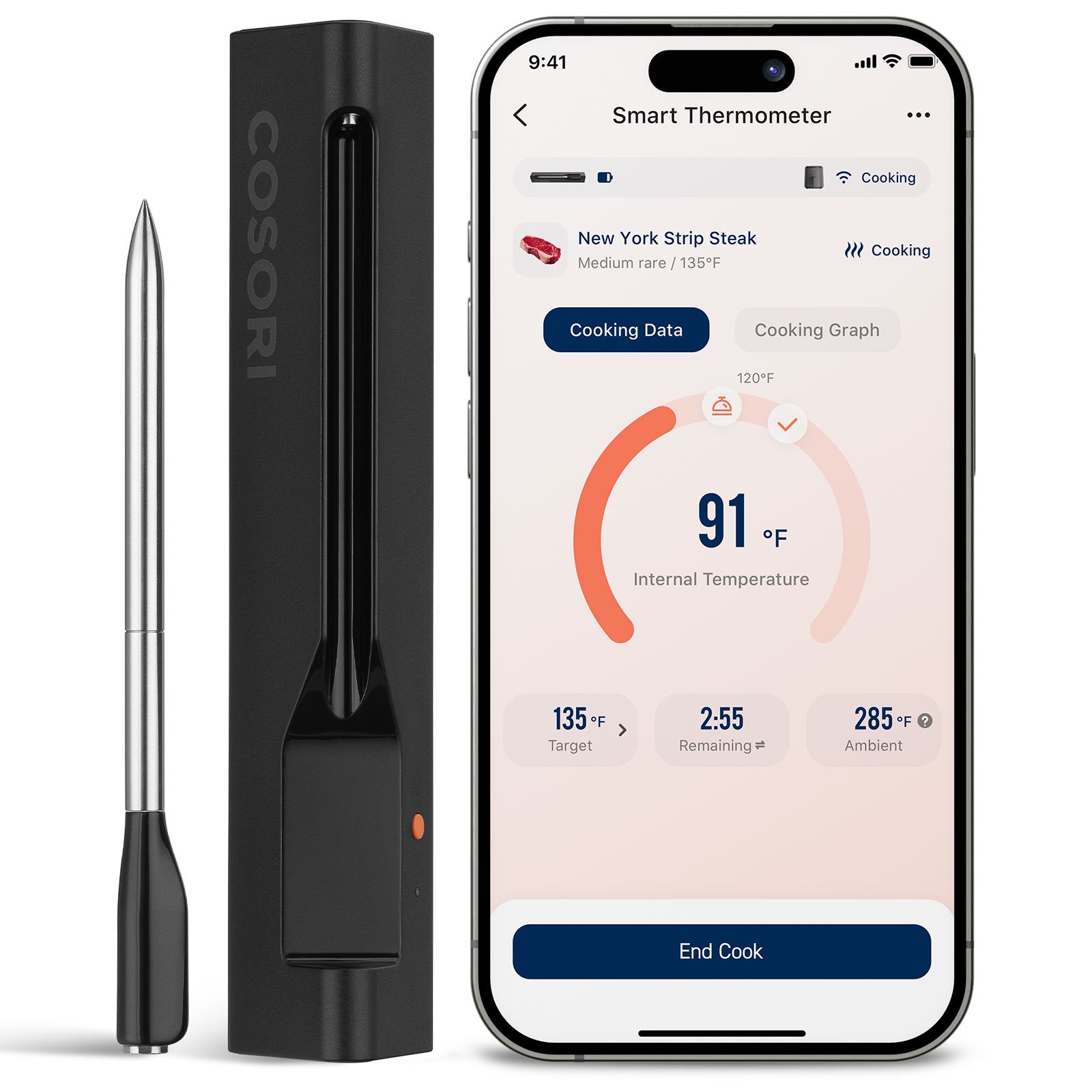 COSORI smart wireless meat thermometer with probe and mobile app