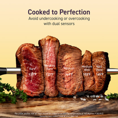 COSORI smart meat thermometer showing steak doneness levels