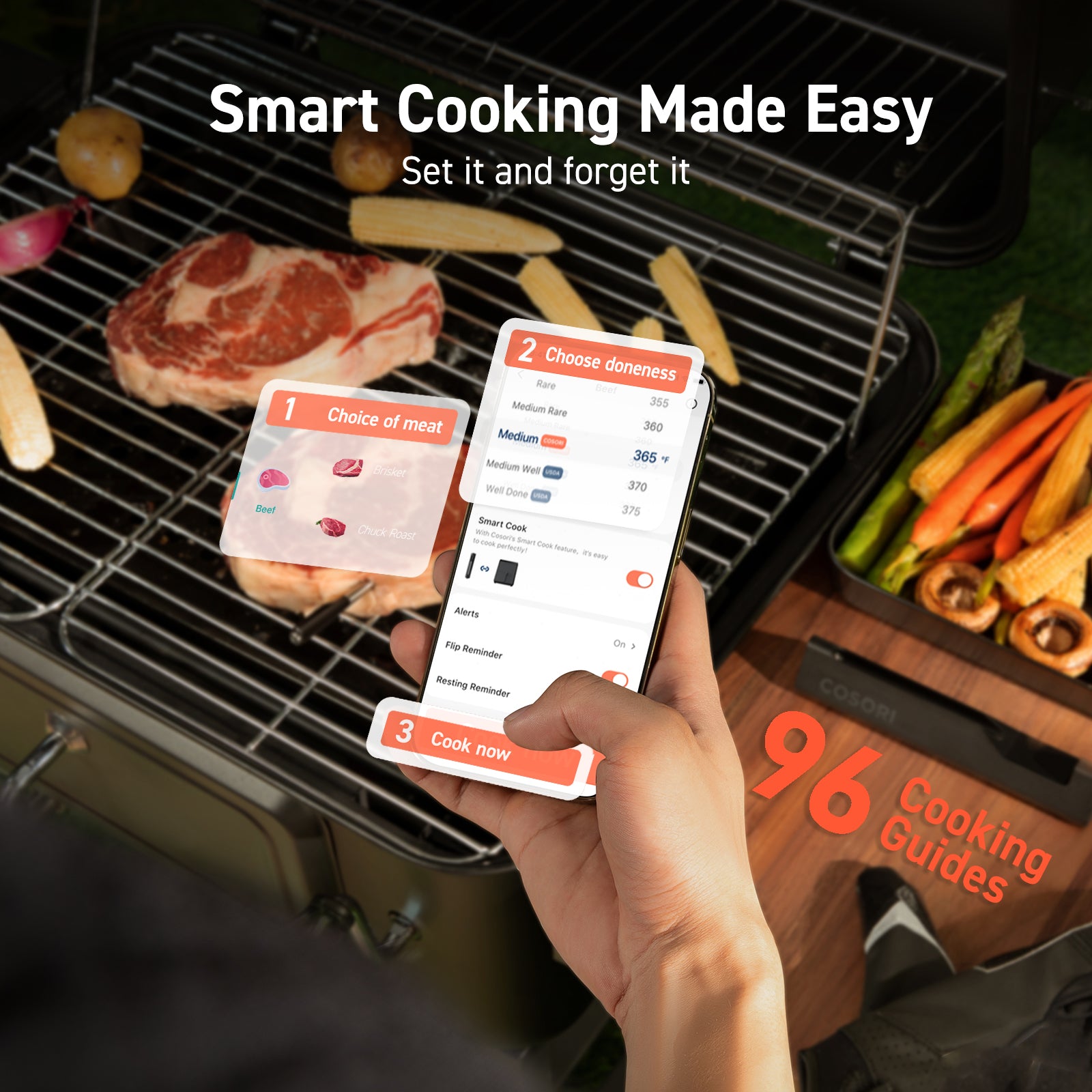 COSORI smart meat thermometer connected to mobile app for cooking alerts