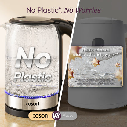 COSORI glass electric kettle interior with no plastic contact