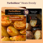 COSORI TurboBlaze air fryer comparison graphic highlighting even heating and airflow circulation