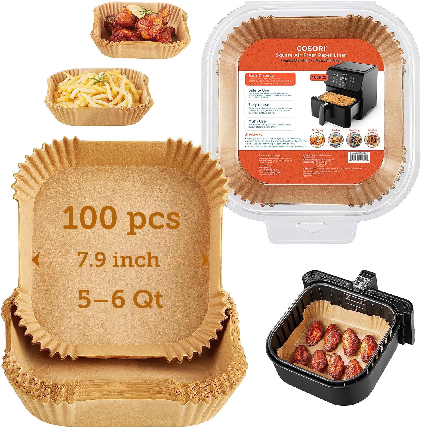 COSORI air fryer parchment liners packaging with basket liner design