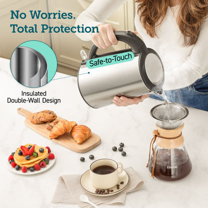 COSORI double wall electric kettle safe touch stainless steel design