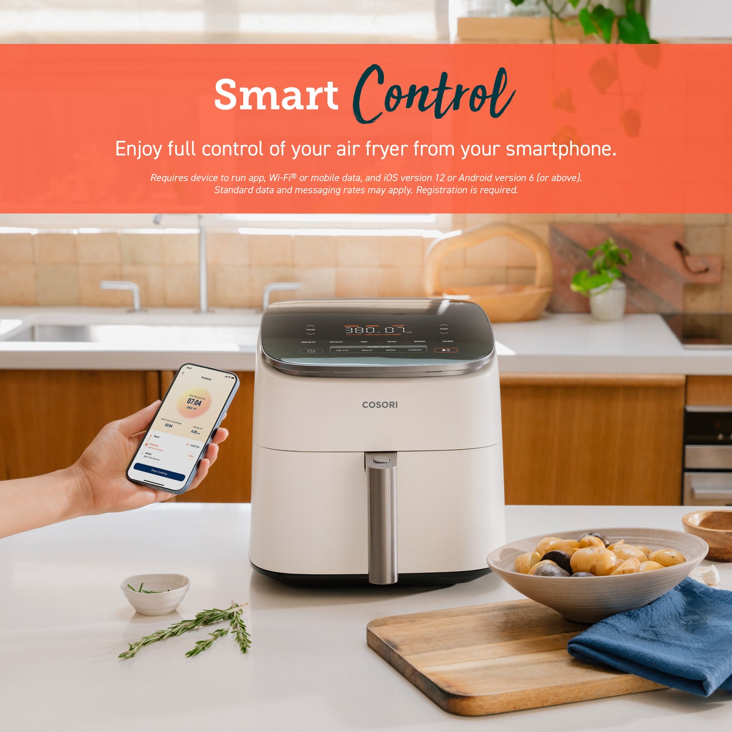 COSORI TurboBlaze smart air fryer controlled with mobile app