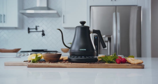 COSORI Smart Electric Gooseneck Kettle product overview video thumbnail in kitchen setting