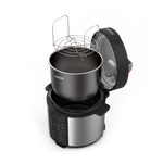 Exploded view displaying the steam rack, inner pot, and lid components of the Cosori Pressure Cooker.