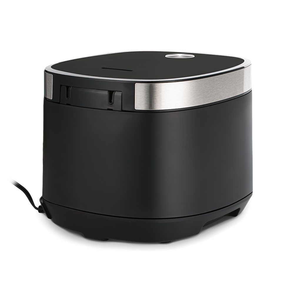 Rear angled view of the Cosori 5.0-Quart Rice Cooker showing the power cord connection.