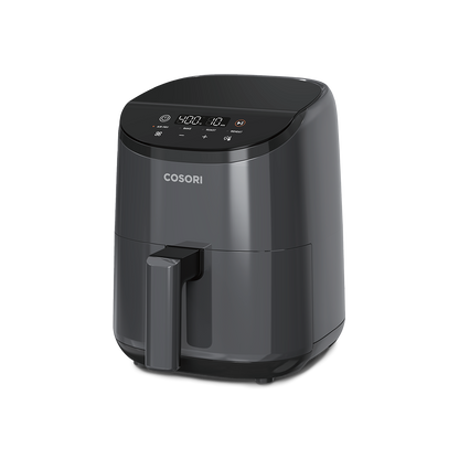Cosori Lite 2.1-Quart Mini Air Fryer in dark grey featuring a compact design perfect for single servings