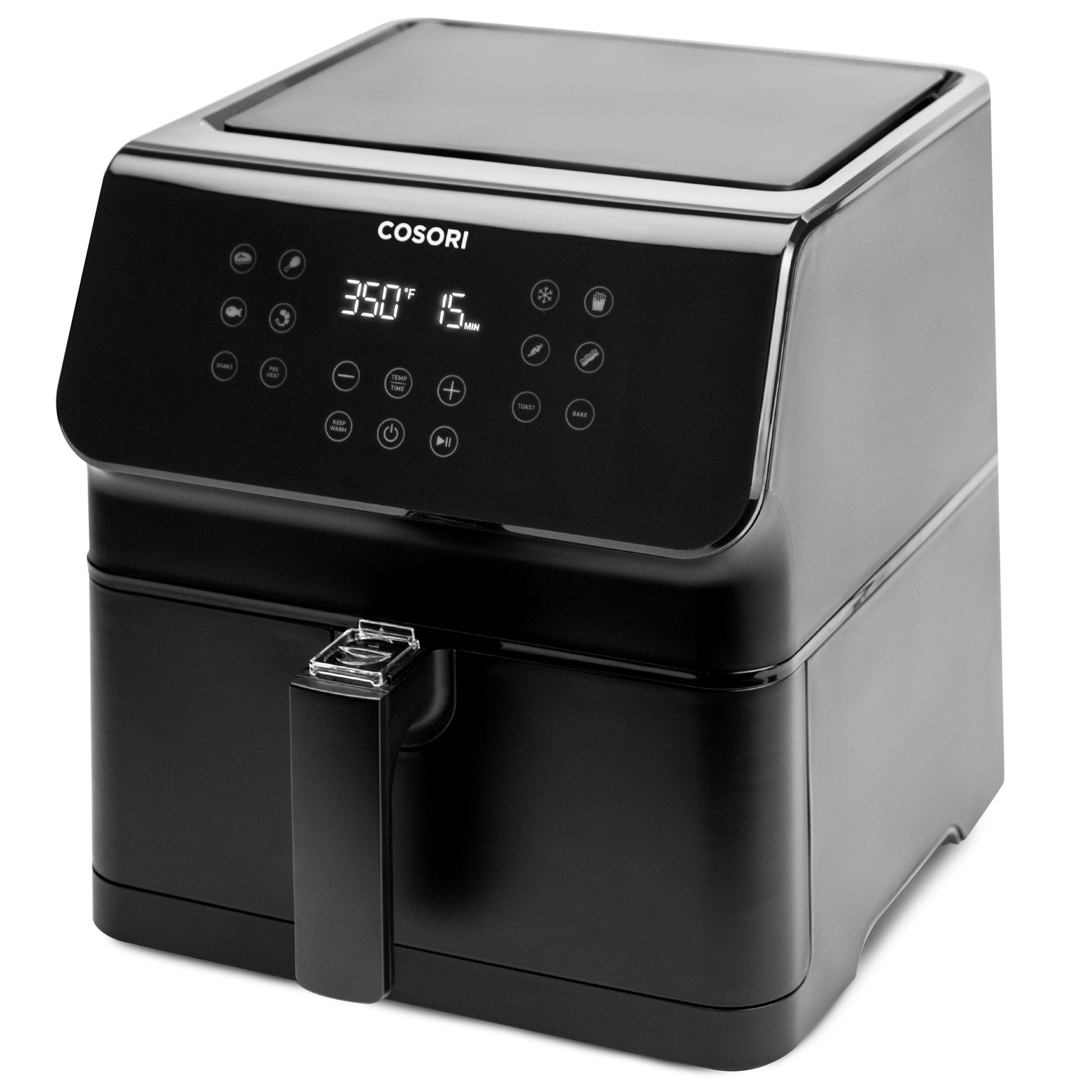 Angled view of COSORI Pro II Air Fryer showing compact countertop design