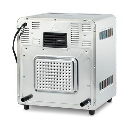 Rear view of the Cosori 13-Quart Air Fryer Oven showing the back exhaust vent housing and power cord connection